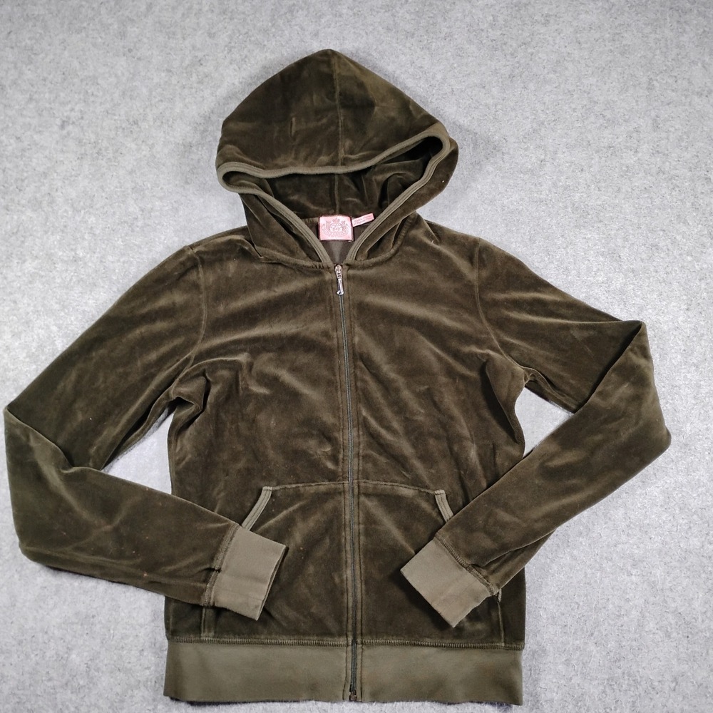 Vintage Juicy Couture Velour Hoodie Womens Large Brown Zip Up Jacket Y2K Track